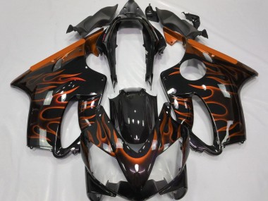 2004-2007 Honda CBR600 F4i Motorcycle Fairings - Glossy Black Orange Flame