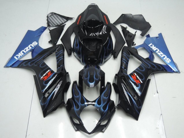 Black Blue Flame 07-08 Suzuki GSXR 1000 Motorcycle Fairings