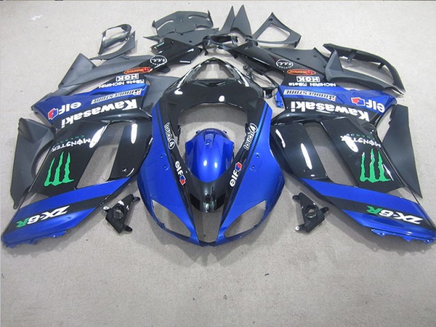 Black Blue Monster 07-08 Kawasaki ZX6R Motorcycle Fairings Black Blue Monster 07-08 Kawasaki ZX6R Motorcycle Fairings