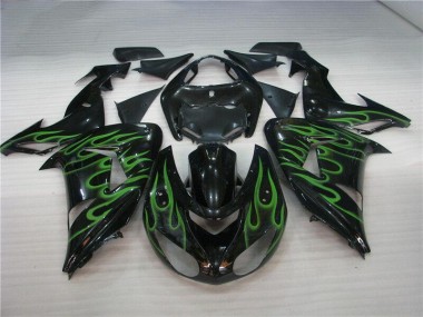 Black Green Flame 06-07 Kawasaki ZX10R Motorcycle Fairings