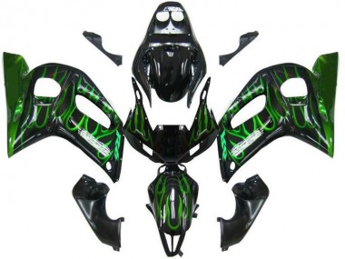 Black Green Flame 98-02 Yamaha YZF R6 Motorcycle Fairings