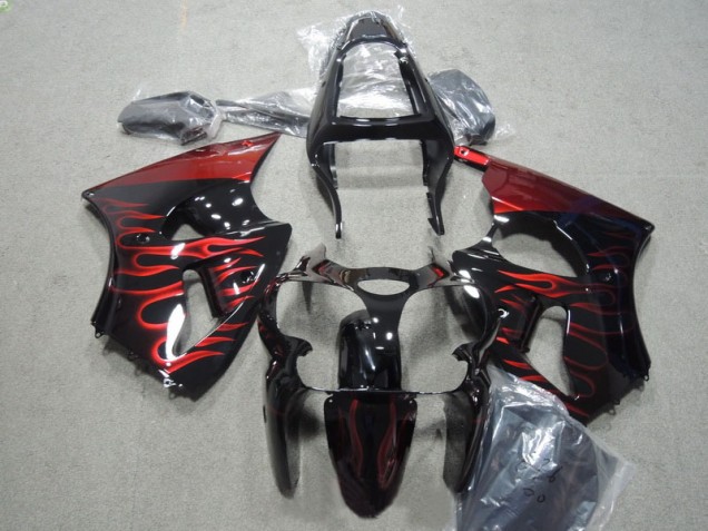 Black Red Flame 00-02 Kawasaki ZX6R Motorcycle Fairing Black Red Flame 00-02 Kawasaki ZX6R Motorcycle Fairing