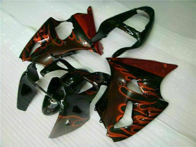 Black Red Flame 00-02 Kawasaki ZX6R Motorcycle Fairings