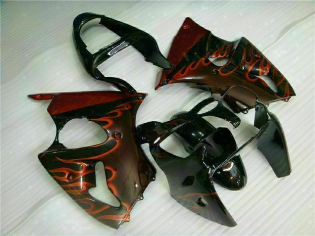 Black Red Flame 00-02 Kawasaki ZX6R Motorcycle Fairings