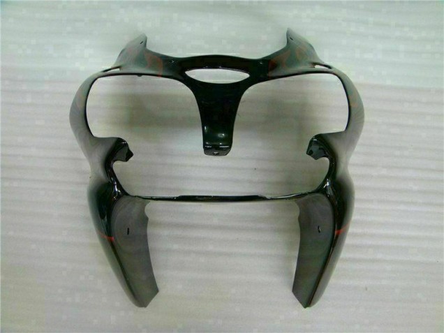 Black Red Flame 00-02 Kawasaki ZX6R Motorcycle Fairings