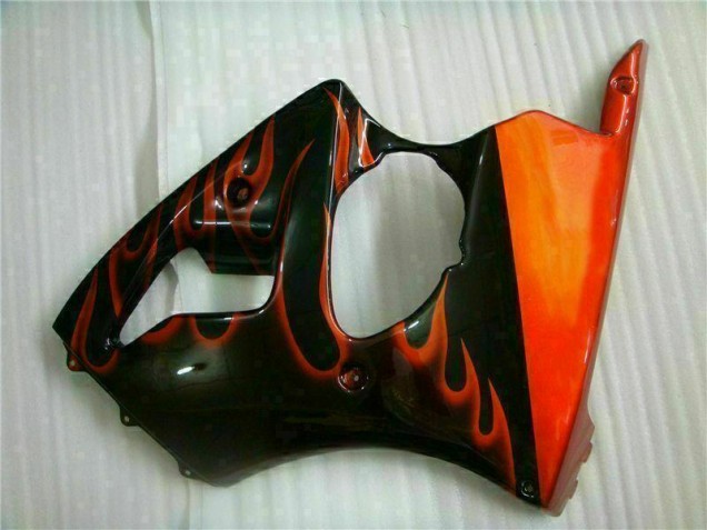 Black Red Flame 00-02 Kawasaki ZX6R Motorcycle Fairings