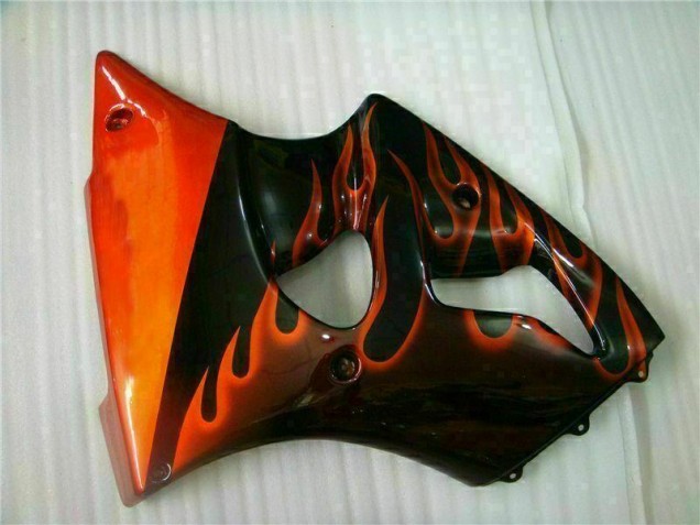 Black Red Flame 00-02 Kawasaki ZX6R Motorcycle Fairings