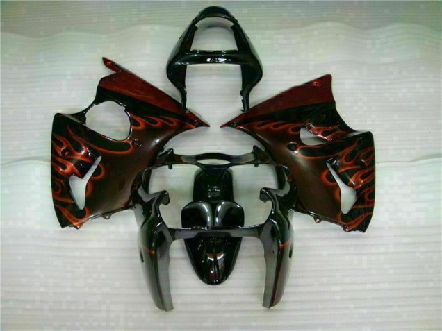 Black Red Flame 00-02 Kawasaki ZX6R Motorcycle Fairings