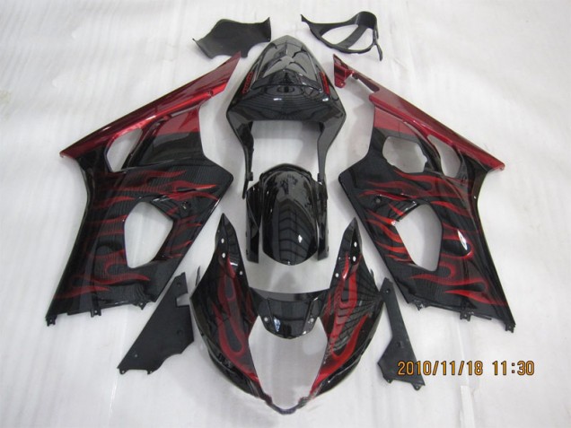 Black Red Flame 03-04 Suzuki GSXR 1000 Motorcycle Fairings Black Red Flame 03-04 Suzuki GSXR 1000 Motorcycle Fairings