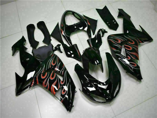 Black Red Flame 06-07 Kawasaki ZX10R Motorcycle Fairing Black Red Flame 06-07 Kawasaki ZX10R Motorcycle Fairing