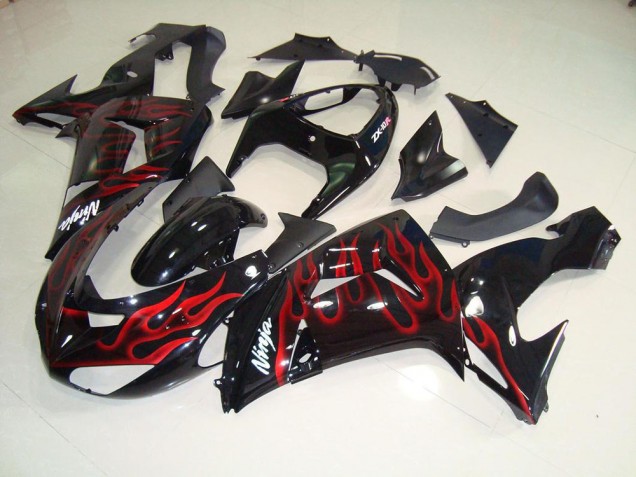 Black Red Flame 06-07 Kawasaki ZX10R Motorcycle Fairings