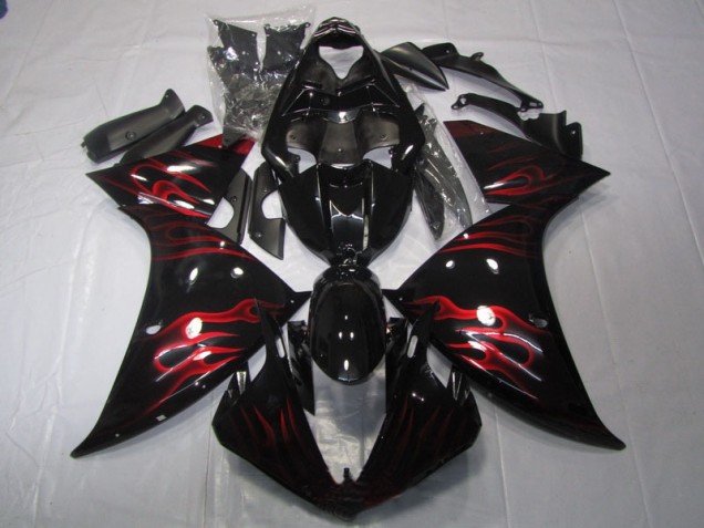 Black Red Flame 09-11 Yamaha YZF R1 Motorcycle Fairings
