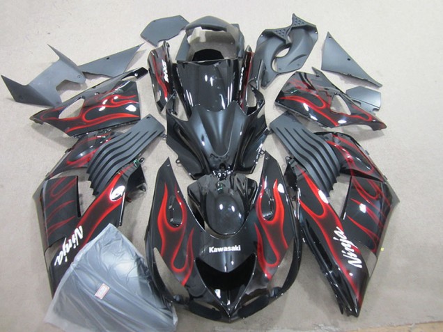 Black Red Flame Ninja 06-11 Kawasaki ZX14R ZZR1400 Motorcycle Fairings