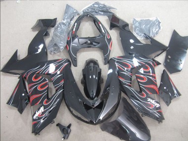 Black Red White Flame Ninja 06-07 Kawasaki ZX10R Motorcycle Fairings