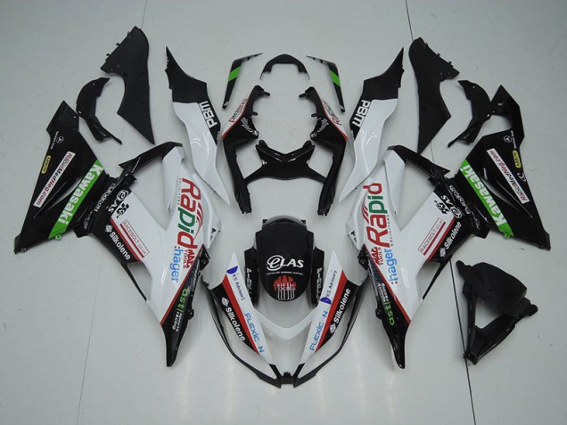 Black White Rapid Hager 13-18 Kawasaki ZX6R Motorcycle Fairings Black White Rapid Hager 13-18 Kawasaki ZX6R Motorcycle Fairings