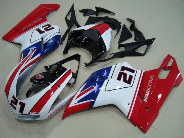 Black White Red 21 07-14 Ducati 848 1098 1198 Motorcycle Fairings Black White Red 21 07-14 Ducati 848 1098 1198 Motorcycle Fairings