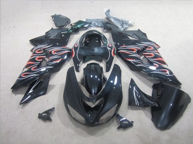 Black White Red Flame 06-07 Kawasaki ZX10R Motorcycle Fairings