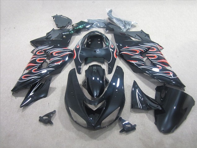Black White Red Flame 06-07 Kawasaki ZX10R Motorcycle Fairings