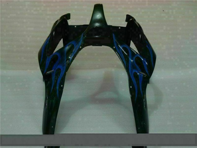 Black with Blue Flame 00-02 Kawasaki ZX6R Motorcycle Fairings Black with Blue Flame 00-02 Kawasaki ZX6R Motorcycle Fairings