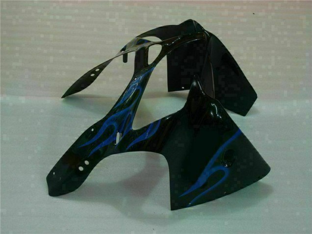 Black with Blue Flame 00-02 Kawasaki ZX6R Motorcycle Fairings Black with Blue Flame 00-02 Kawasaki ZX6R Motorcycle Fairings