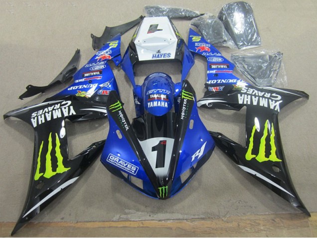 Blue Black Graves 1 02-03 Yamaha YZF R1 Motorcycle Fairings