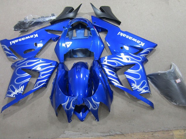 Blue White Flame 03-05 Kawasaki ZX10R Motorcycle Fairing