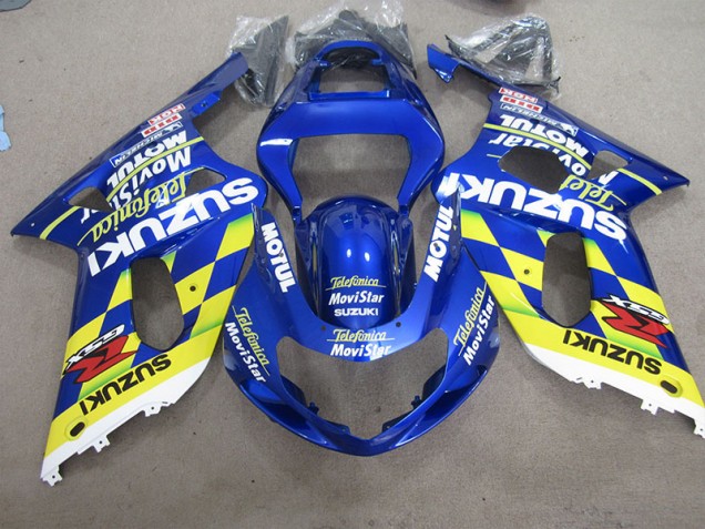 Blue Yellow Telefumia Movistar 01-03 Suzuki GSXR 600 Motorcycle Fairings Blue Yellow Telefumia Movistar 01-03 Suzuki GSXR 600 Motorcycle Fairings
