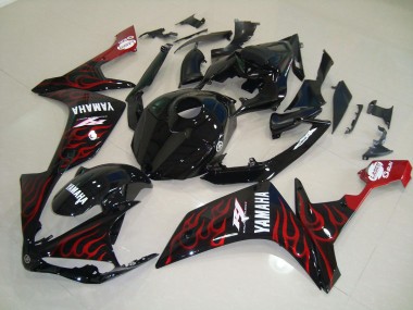 Glossy Black Flame 07-08 Yamaha YZF R1 Motorcycle Fairings