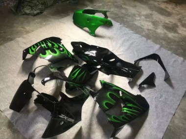 Glossy Black Green Flame 00-01 Kawasaki ZX9R Motorcycle Fairings