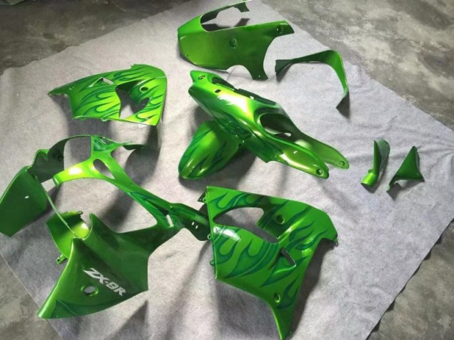 Green Green Flame 00-01 Kawasaki ZX9R Motorcycle Fairings