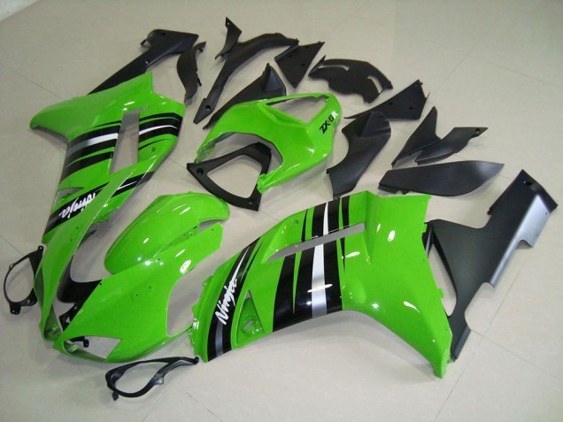 Green and Silver Stripe 07-08 Kawasaki ZX6R Motorcycle Fairings Green and Silver Stripe 07-08 Kawasaki ZX6R Motorcycle Fairings