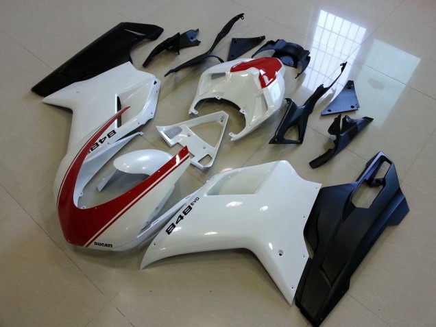 Matte Black White with Red Stripe 07-14 Ducati 848 1098 1198 Motorcycle Fairings Matte Black White with Red Stripe 07-14 Ducati 848 1098 1198 Motorcycle Fairings