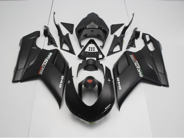 Matte Black with White Decals 07-14 Ducati 848 1098 1198 Motorcycle Fairings Matte Black with White Decals 07-14 Ducati 848 1098 1198 Motorcycle Fairings