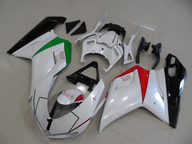 Pearl White with Italy Flag 07-14 Ducati 848 1098 1198 Motorcycle Fairings