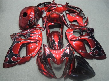 Red Black Flame 08-19 Suzuki GSXR 1300 Hayabusa Motorcycle Fairings