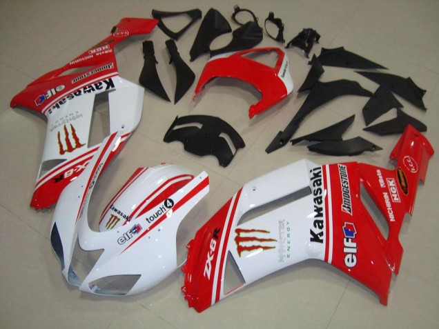 Red and White 07-08 Kawasaki ZX6R Motorcycle Fairings Red and White 07-08 Kawasaki ZX6R Motorcycle Fairings