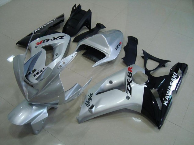 Silver Black 03-04 Kawasaki ZX6R Motorcycle Fairings Silver Black 03-04 Kawasaki ZX6R Motorcycle Fairings