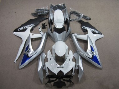 Silver Blue White 08-10 Suzuki GSXR 600 Motorcycle Fairings