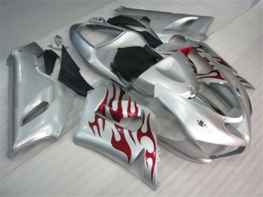 Silver Red Flames 05-06 Kawasaki ZX6R Motorcycle Fairings