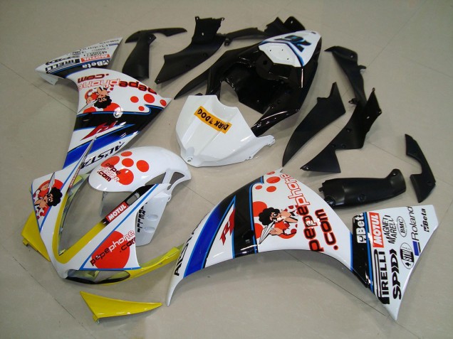 White Black Pepe Phone 09-11 Yamaha YZF R1 Motorcycle Fairings