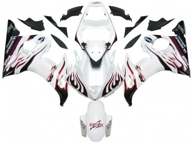 White Black Red Flame 03-05 Yamaha YZF R6 Motorcycle Fairings White Black Red Flame 03-05 Yamaha YZF R6 Motorcycle Fairings