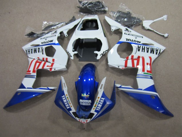 White Blue Motul Fiat 03-05 Yamaha YZF R6 Motorcycle Fairings White Blue Motul Fiat 03-05 Yamaha YZF R6 Motorcycle Fairings
