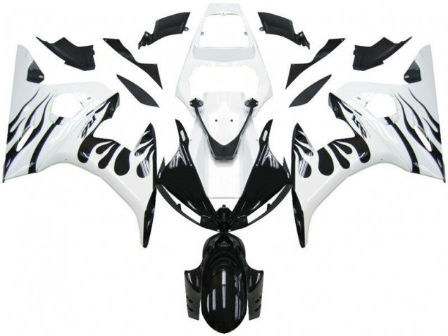 White Flame Black 03-05 Yamaha YZF R6 Motorcycle Fairings