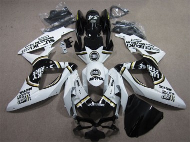 White Lucky Strike Black Motul 08-10 Suzuki GSXR 600 Motorcycle Fairings