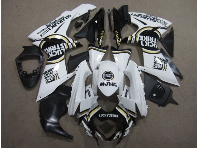 White Lucky Strike Black Motul 11-21 Suzuki GSXR 600 Motorcycle Fairings White Lucky Strike Black Motul 11-21 Suzuki GSXR 600 Motorcycle Fairings
