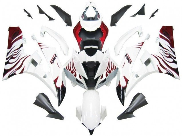 White Red Flame 06-07 Yamaha YZF R6 Motorcycle Fairings