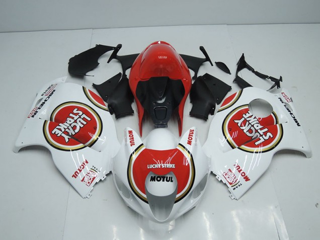 White Red Lucky Strike Motul 96-07 Suzuki GSXR 1300 Hayabusa Motorcycle Fairings White Red Lucky Strike Motul 96-07 Suzuki GSXR 1300 Hayabusa Motorcycle Fairings