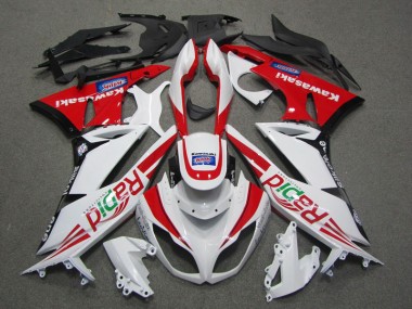 White Red Rapid 09-12 Kawasaki ZX6R Motorcycle Fairings