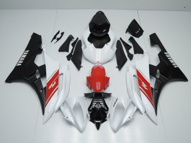 White Red and Matte Black 06-07 Yamaha YZF R6 Motorcycle Fairings