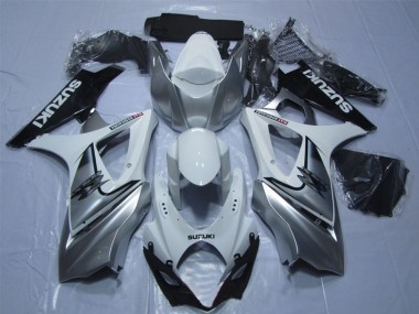 White Silver Black 07-08 Suzuki GSXR 1000 Motorcycle Fairings